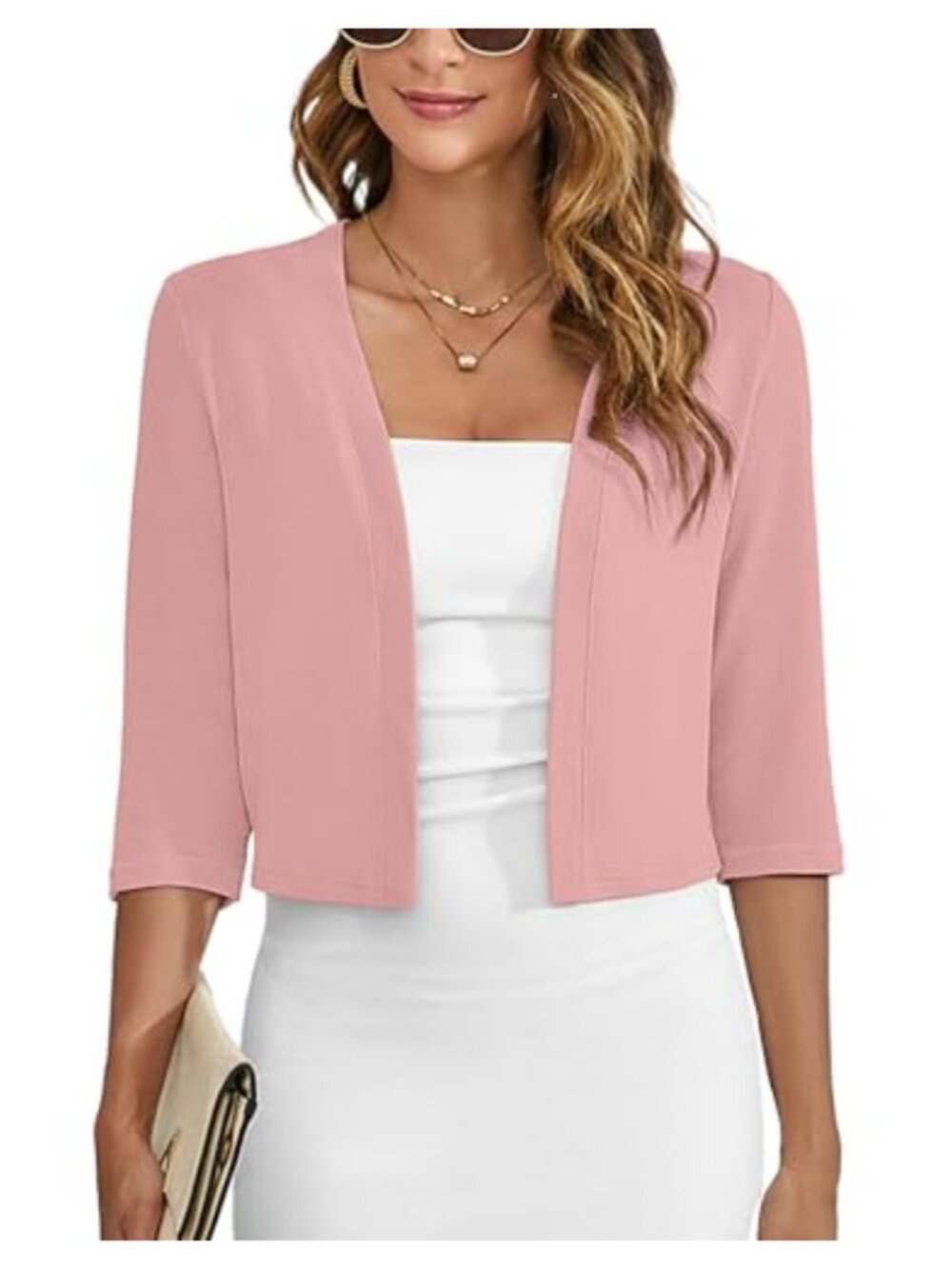 Double Ruffled 3/4 Sleeve Open Front Crochet Cardigan for Dresses